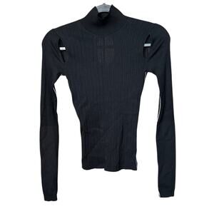 Maria McManus Top - Black Banded Long Sleeve with White Piping and Cut-outs - XS